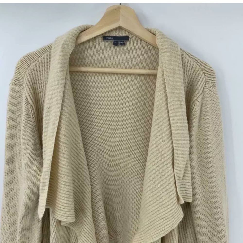 Vince Open Cardigan Sweater Duster Jacket Tan L - Picture 3 of 8